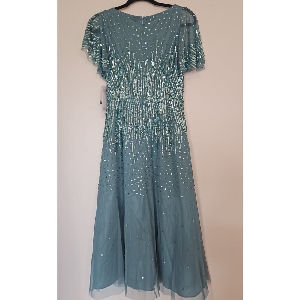 Aidan Mattox Beaded V-Neck Short Sleeve A-Line Midi Dress – Oil Green – Size 2 - Picture 4 of 7